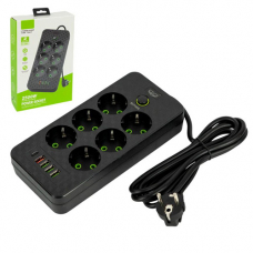 Сетевой фильтр удлинитель 2м 6 розеток та 5 USB QC PD 10А 2.5кВт EU-2506PD