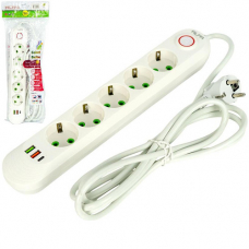 Сетевой фильтр удлинитель 3м 5 розеток 3 USB QC PD 10А 2.5кВт ALFA
