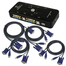 KVM свич переключатель, 4 порта, VGA USB, 4 кабеля