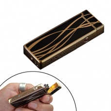 USB зажигалка электронная импульсная 2 дуги Lighter золотая с черным