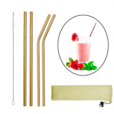 Набор соломинок металлических 4шт, эко трубочки для напитков, золото