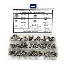 Гайка стопорная шестигранная, 180шт, контргайка M3-M12, нержавейка