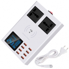 Сетевая зарядная станция 8x USB, QI передатчик, 2 розетки LED YC-CDA10W