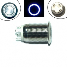 Кнопка 12мм возвратная, 12-24В, синий LED, 4pin, 12A-D