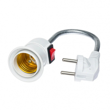 Патрон Е27 с вилкой и выключателем, гибкий удлинитель 15см