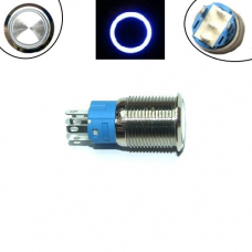 Кнопка 16мм фиксирующаяся, 220В, синий LED, 5pin, 16A-DZ
